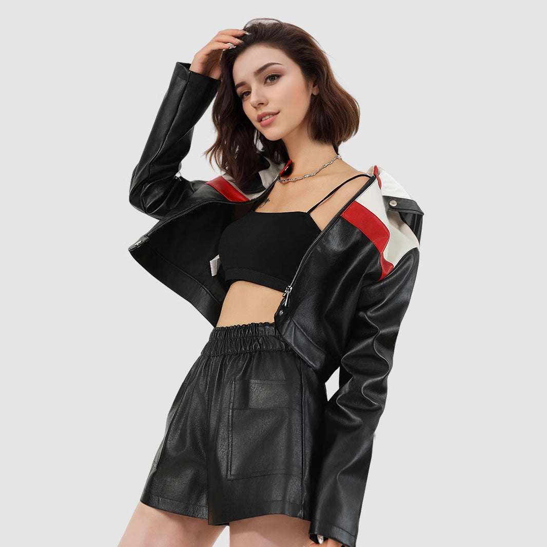 New Color Contrast Patchwork Motorcycle Clothing Pilot Jacket Short Version Coat