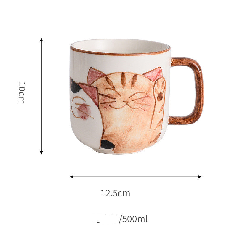 Japanese Style Hand Drawn Cat Ceramic Coffee Cup