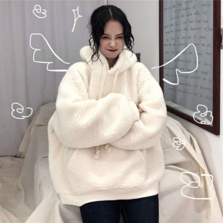 Kapuzenpullover aus Fleece, Imitationslammleder