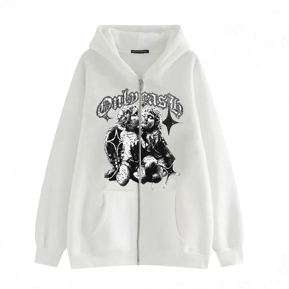 Damen-Kapuzenpullover mit Flügeln und Engelsmotiv, Reißverschluss