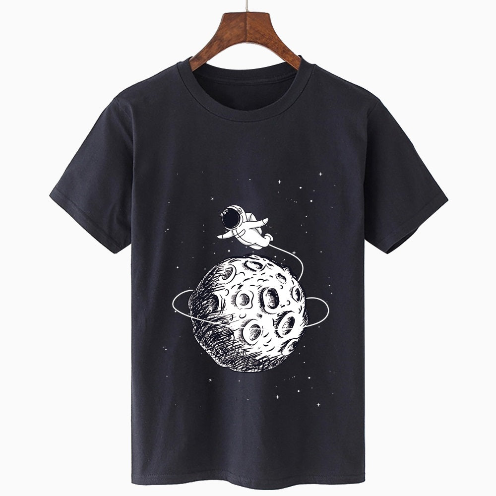 Starry Print Oversized Tee - Round Neck Loose
