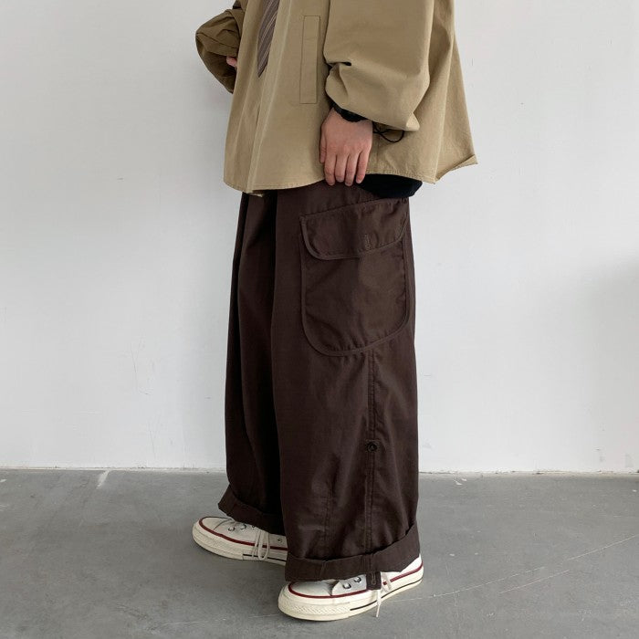 Japanese-style Retro Large Pocket Curling Wide-leg Overalls