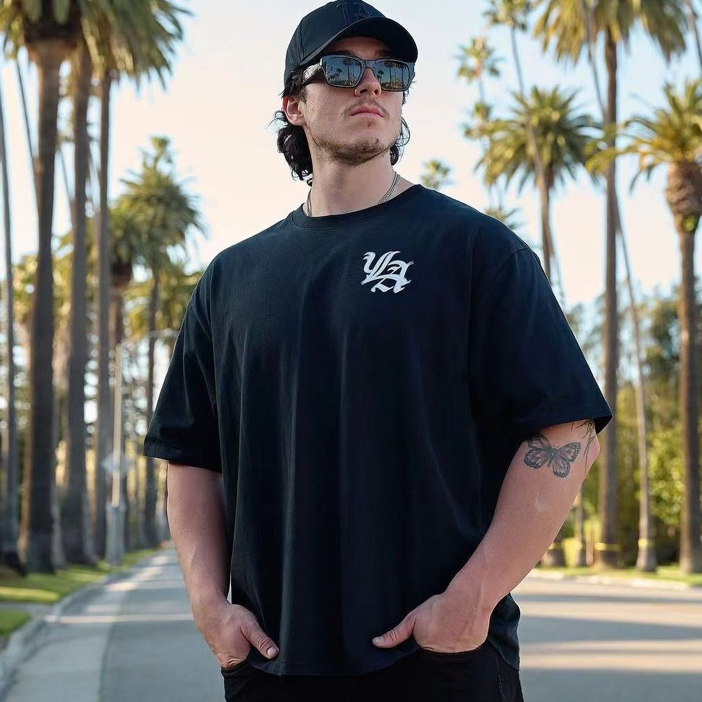 Sports Fitness Oversized Tee - Trendy Print