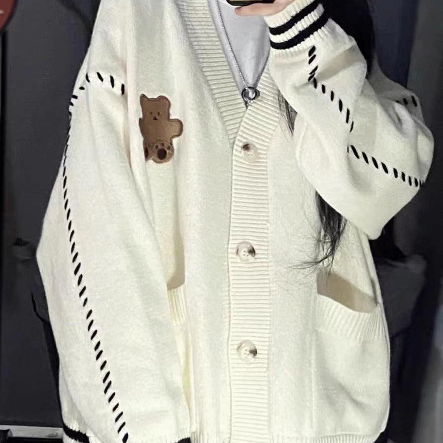 Japanese Bear College Style Soft Glutinous Sweater Women's Coat