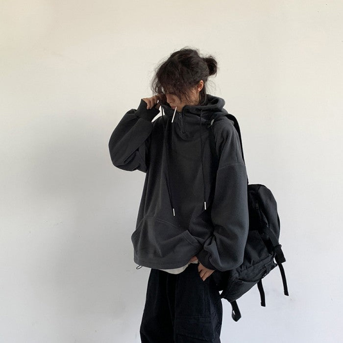 Japanese-style Retro Half Turtleneck Hooded Fleece Sweater