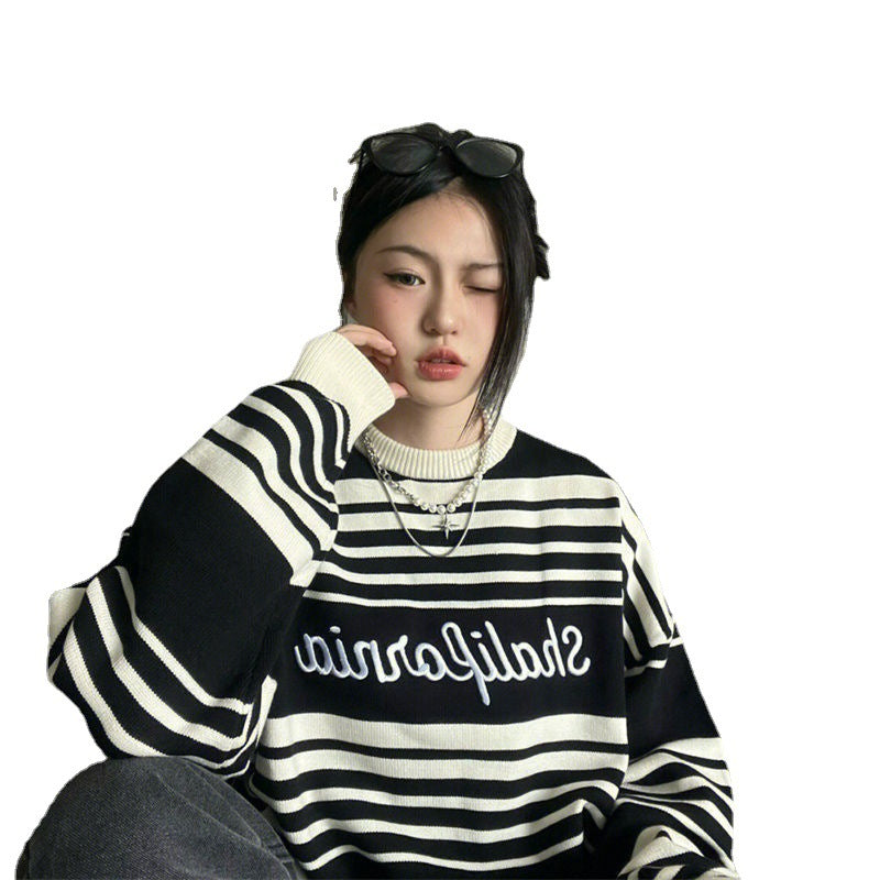 Women's Loose Japanese Style Retro Striped Sweater