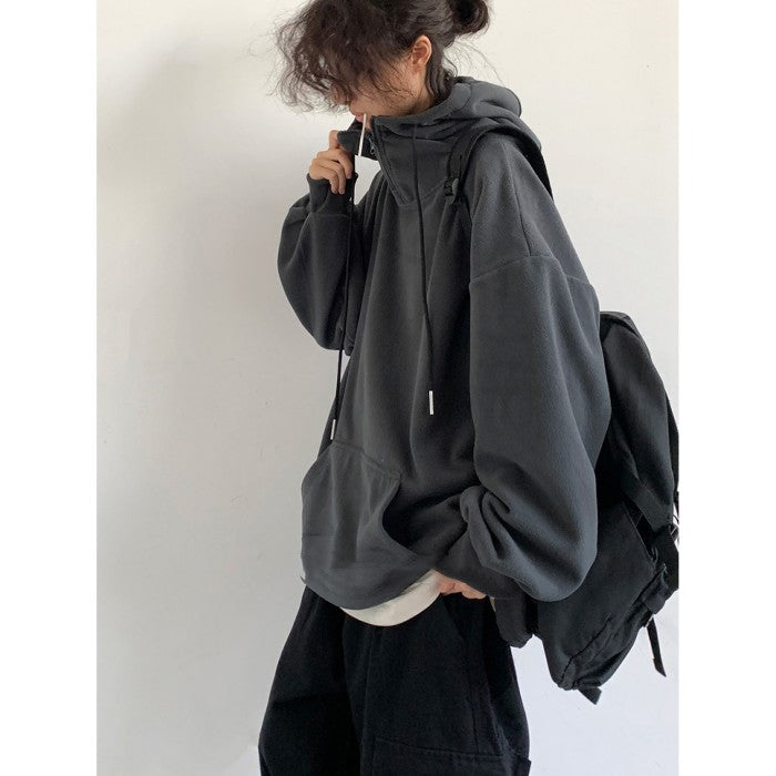 Japanese-style Retro Half Turtleneck Hooded Fleece Sweater