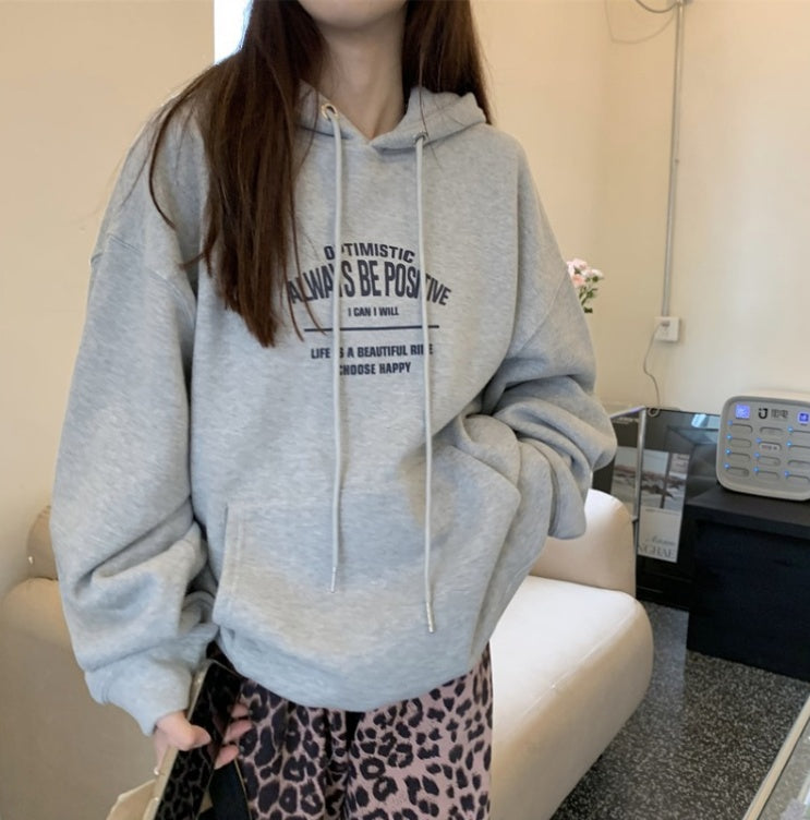 All-match Letter Print Hooded Pullover Sweater Coat