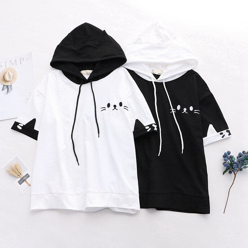 Japanese College Style Cat Beard Embroidery Short Sleeves