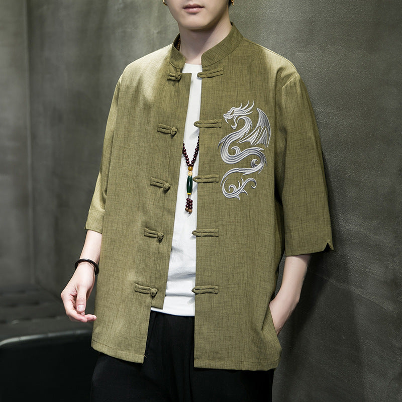 Ice Silk Hanfu Shirt - Frog Button Oversized Tee