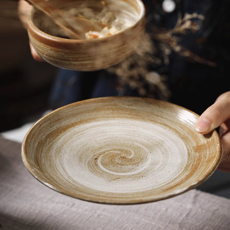 Japanese Style Coarse Pottery Plate Household Plate Steak