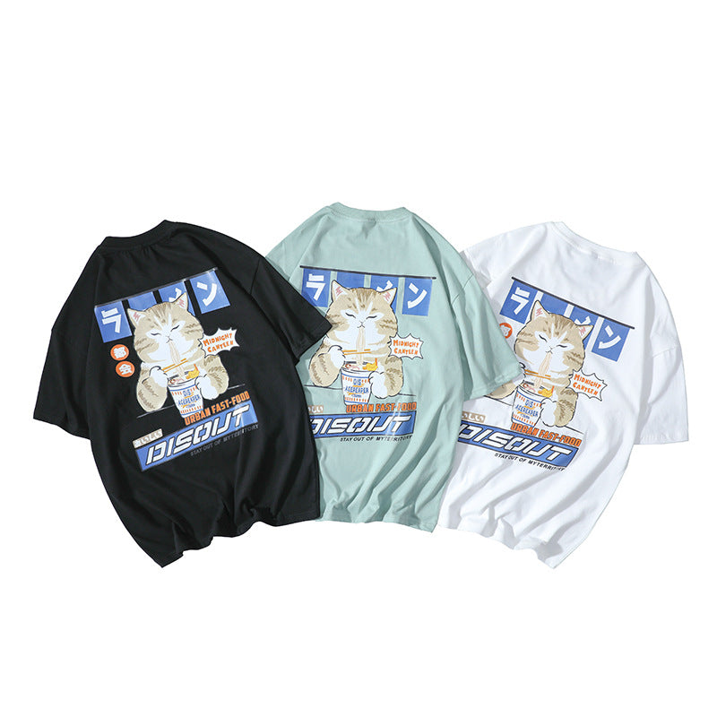 Japanese Cat Cartoon Tee - Kawaii Anime Print