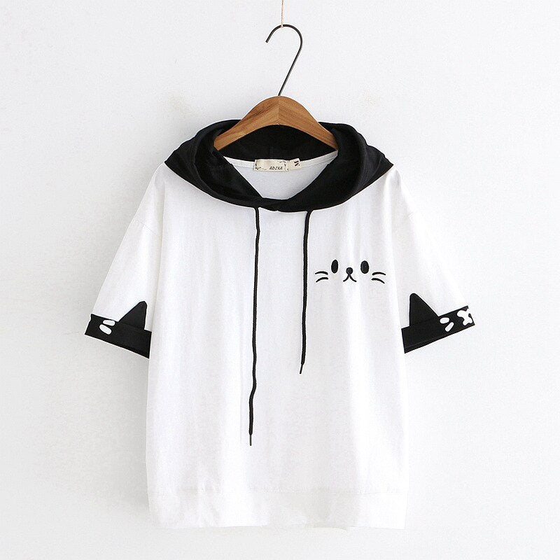 Japanese College Style Cat Beard Embroidery Short Sleeves
