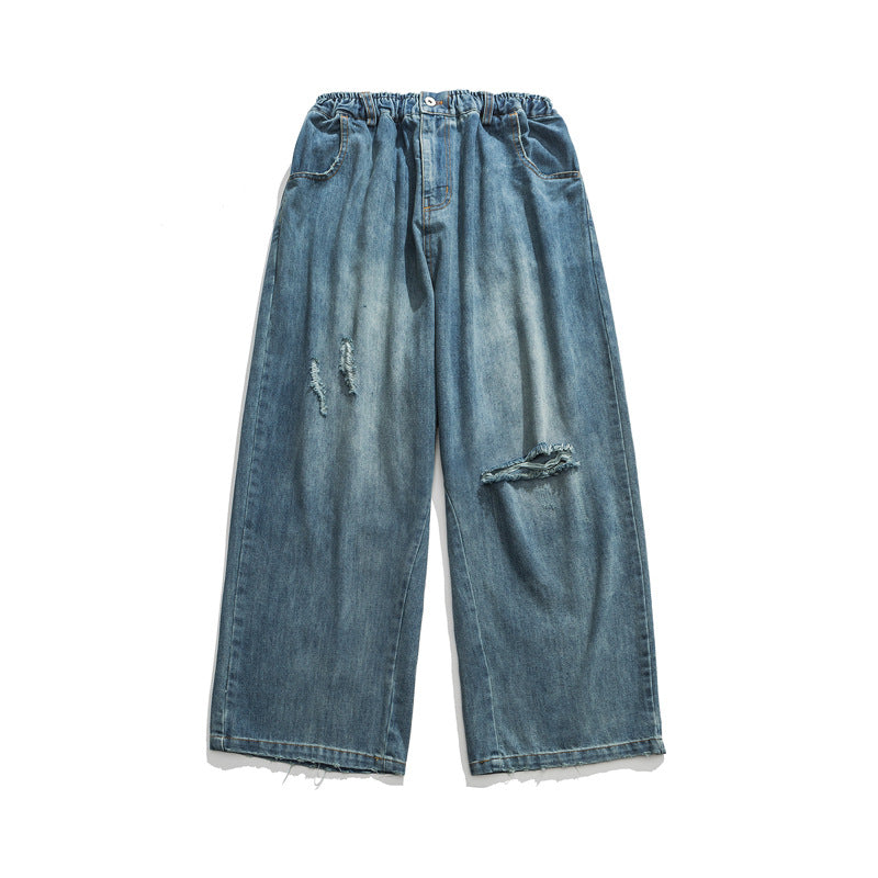 Japanese-style Retro Heavy Washed Hand Ripped Jeans