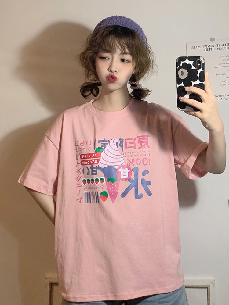 Japanese Style Short-sleeved T-shirt Women's Ins College Style Loose