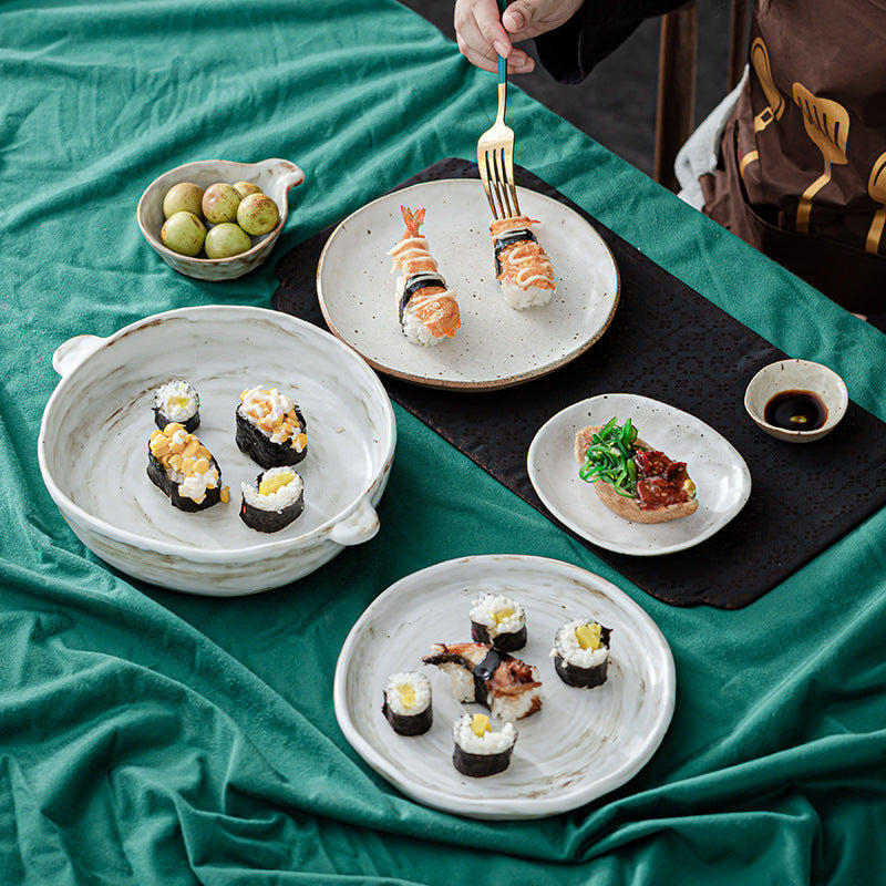 Japanese Style Rough Pottery Shaped Antique Dishes