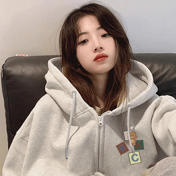 Melange-grauer Cardigan mit Reißverschluss für Damen und Herren, Herbst