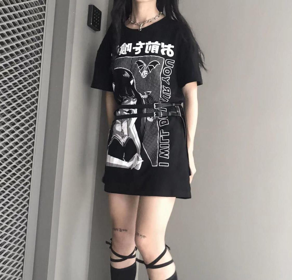 Langes, bedrucktes Oversize-T-Shirt – lockerer Rundhalsausschnitt