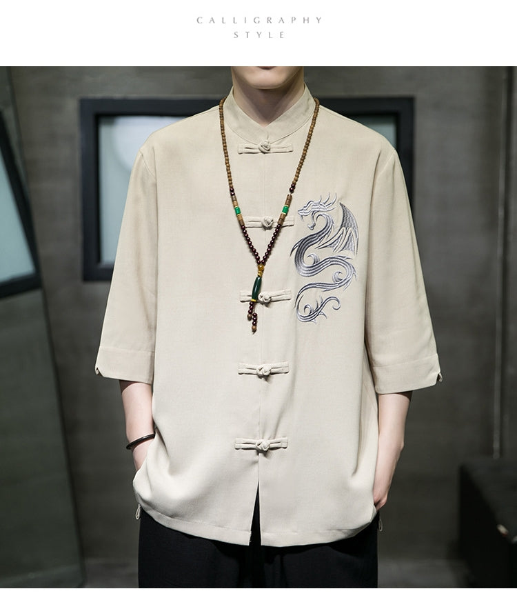 Ice Silk Hanfu Shirt - Frog Button Oversized Tee