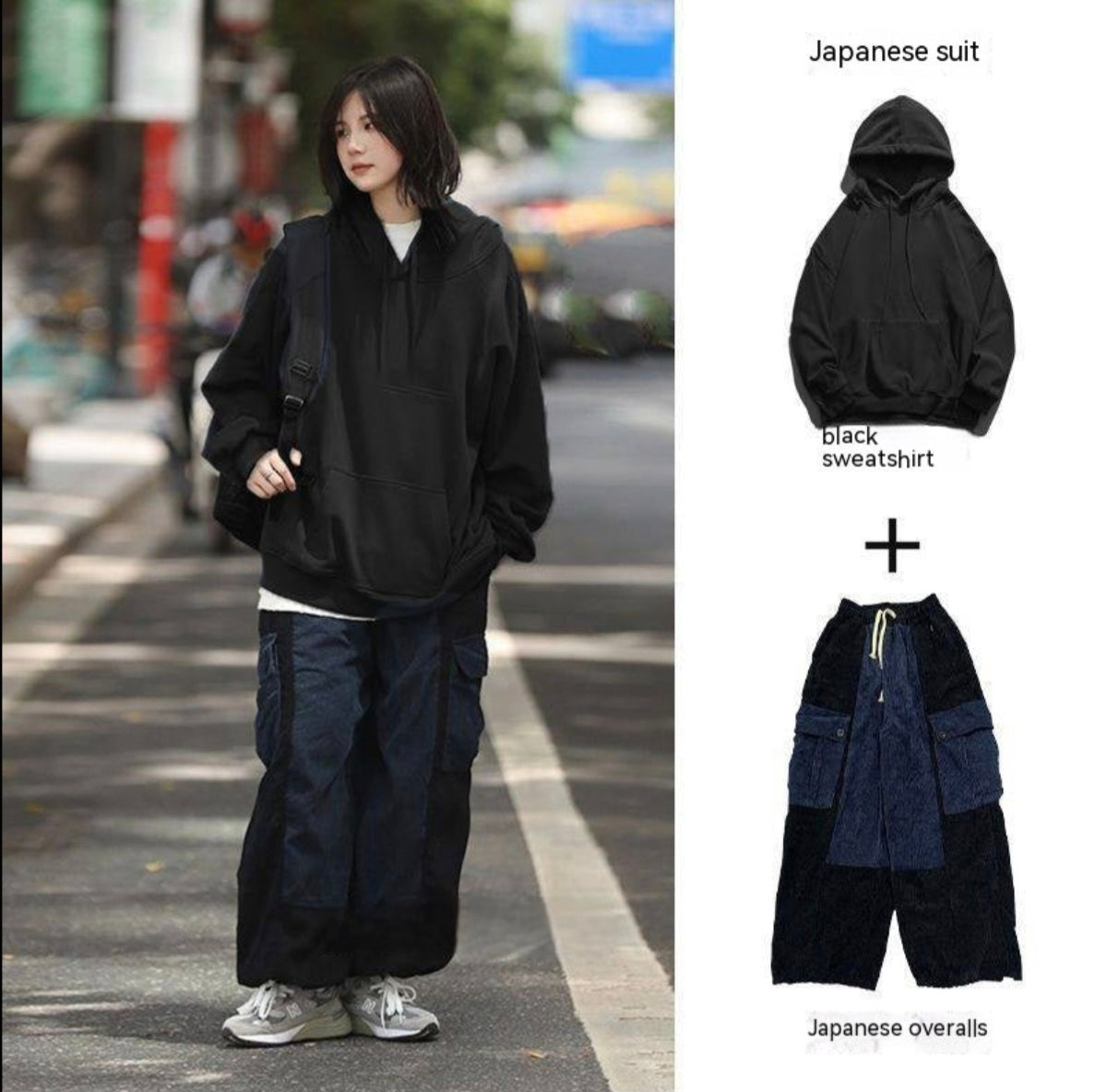 Japanese Loose Solid Color Fleece-lined Sweater Suit