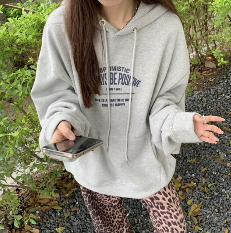 All-match Letter Print Hooded Pullover Sweater Coat