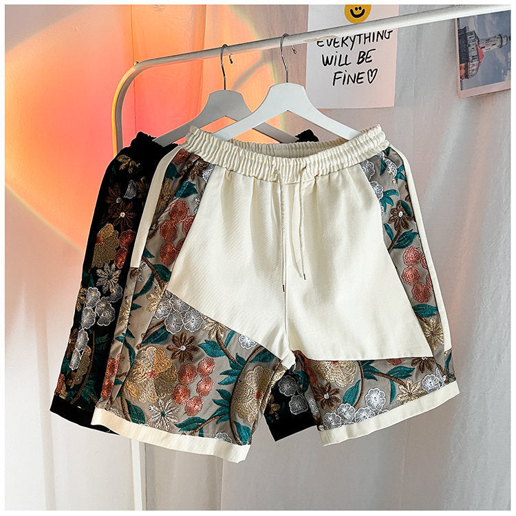 Hong Kong Style Plus Size Shorts Japanese Style Embroidery