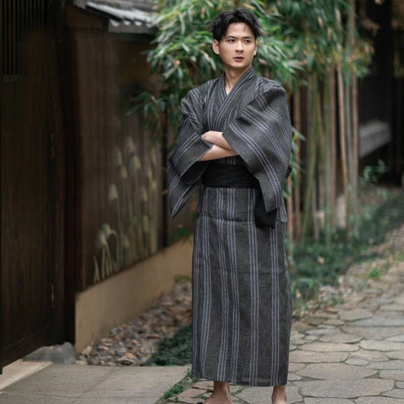 Men's Kimono Samurai Robe Bathrobe Japanese Style