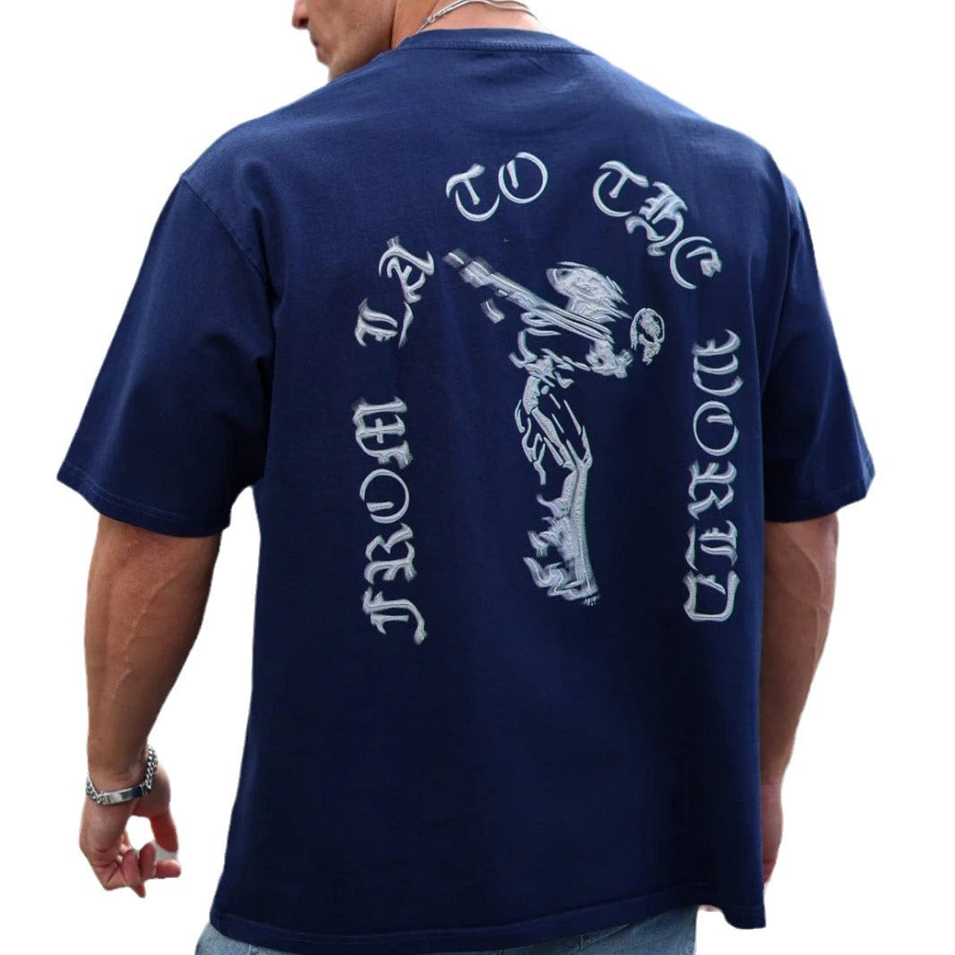 Sports Fitness Oversized Tee - Trendy Print