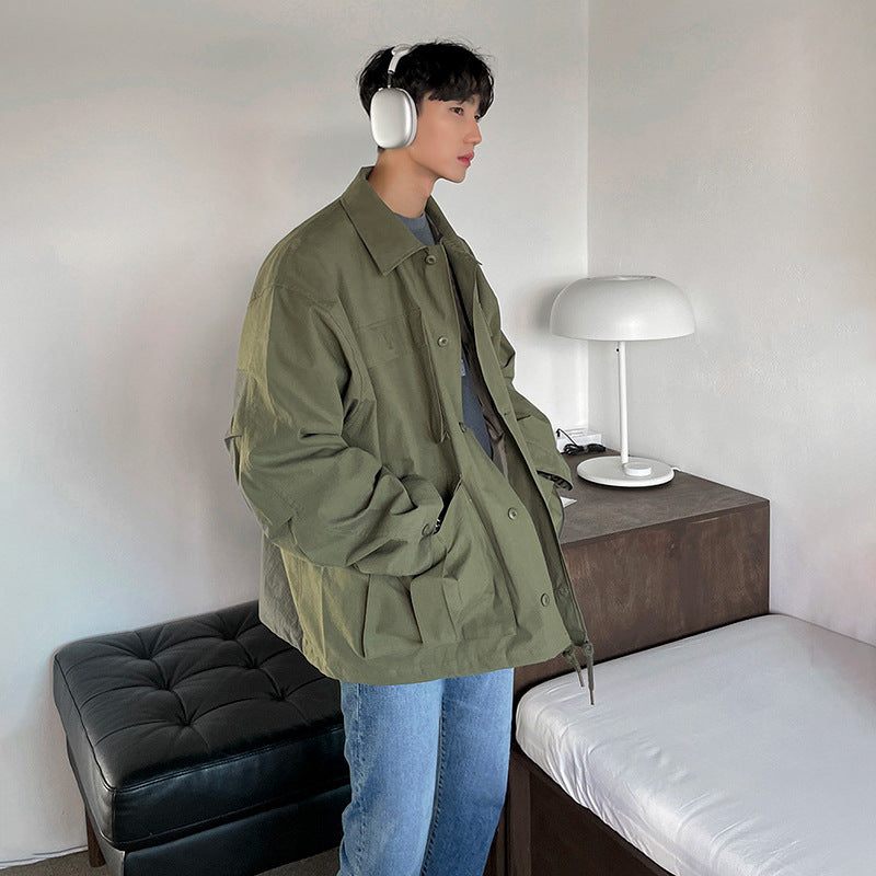 Tooling  Spring And Autumn Japanese Loose Top Clothes Casual Korean Version Lapel Ruffian Handsome Jacket