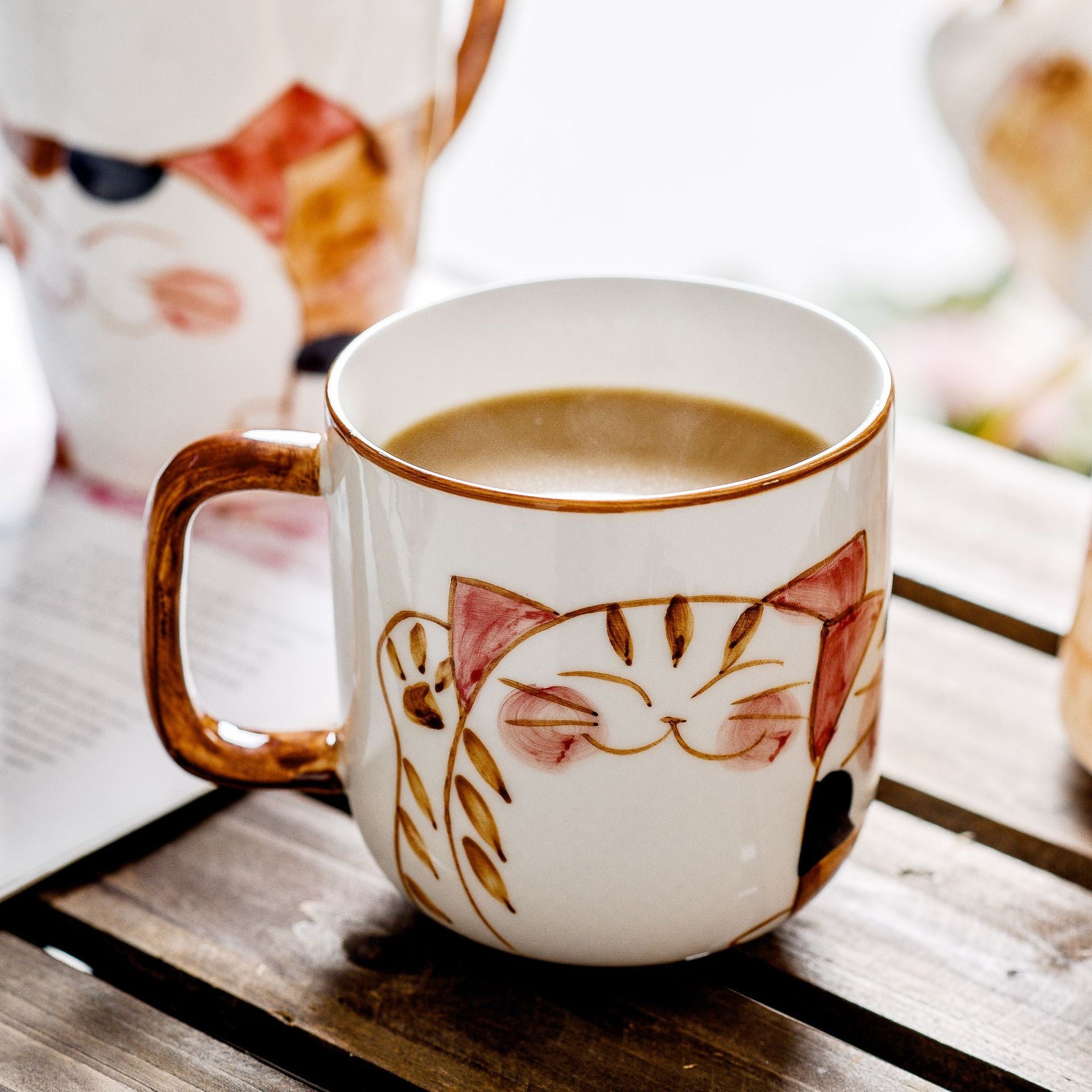 Japanese Style Hand Drawn Cat Ceramic Coffee Cup