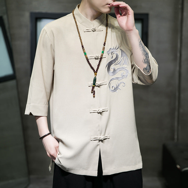 Ice Silk Hanfu Shirt - Frog Button Oversized Tee