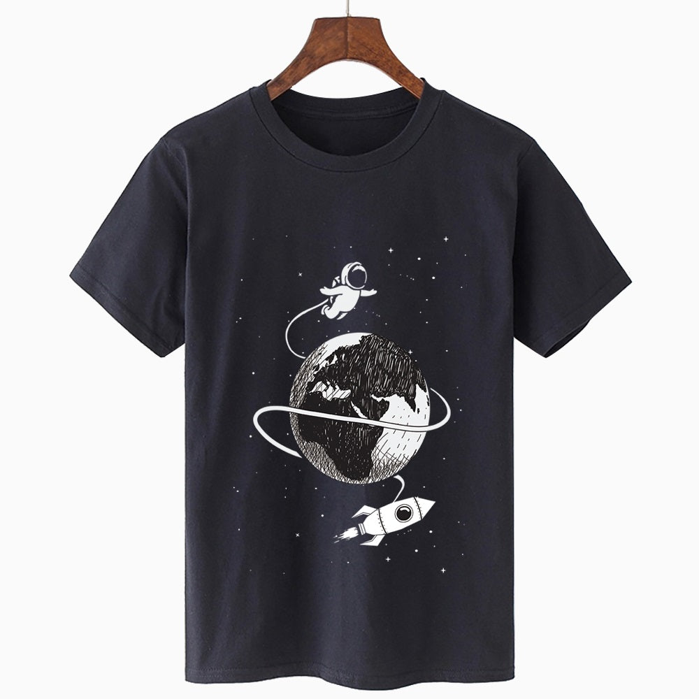 Starry Print Oversized Tee - Round Neck Loose