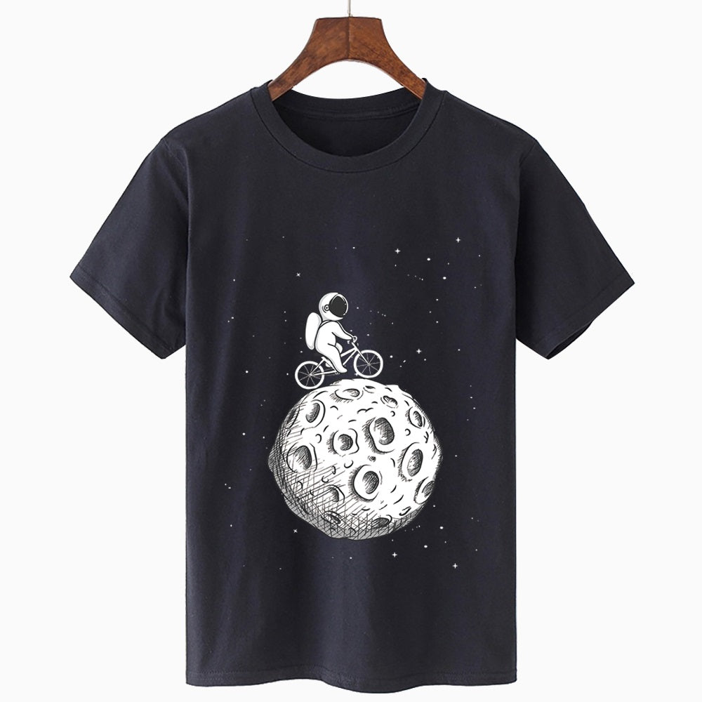 Starry Print Oversized Tee - Round Neck Loose