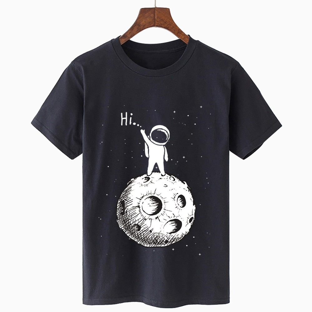 Starry Print Oversized Tee - Round Neck Loose