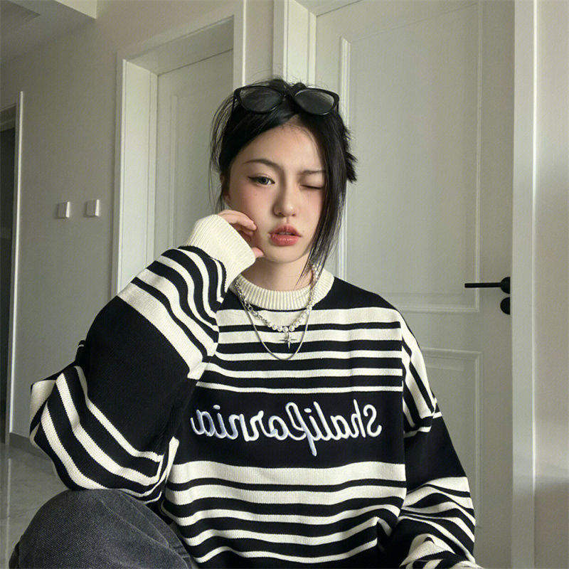 Women's Loose Japanese Style Retro Striped Sweater