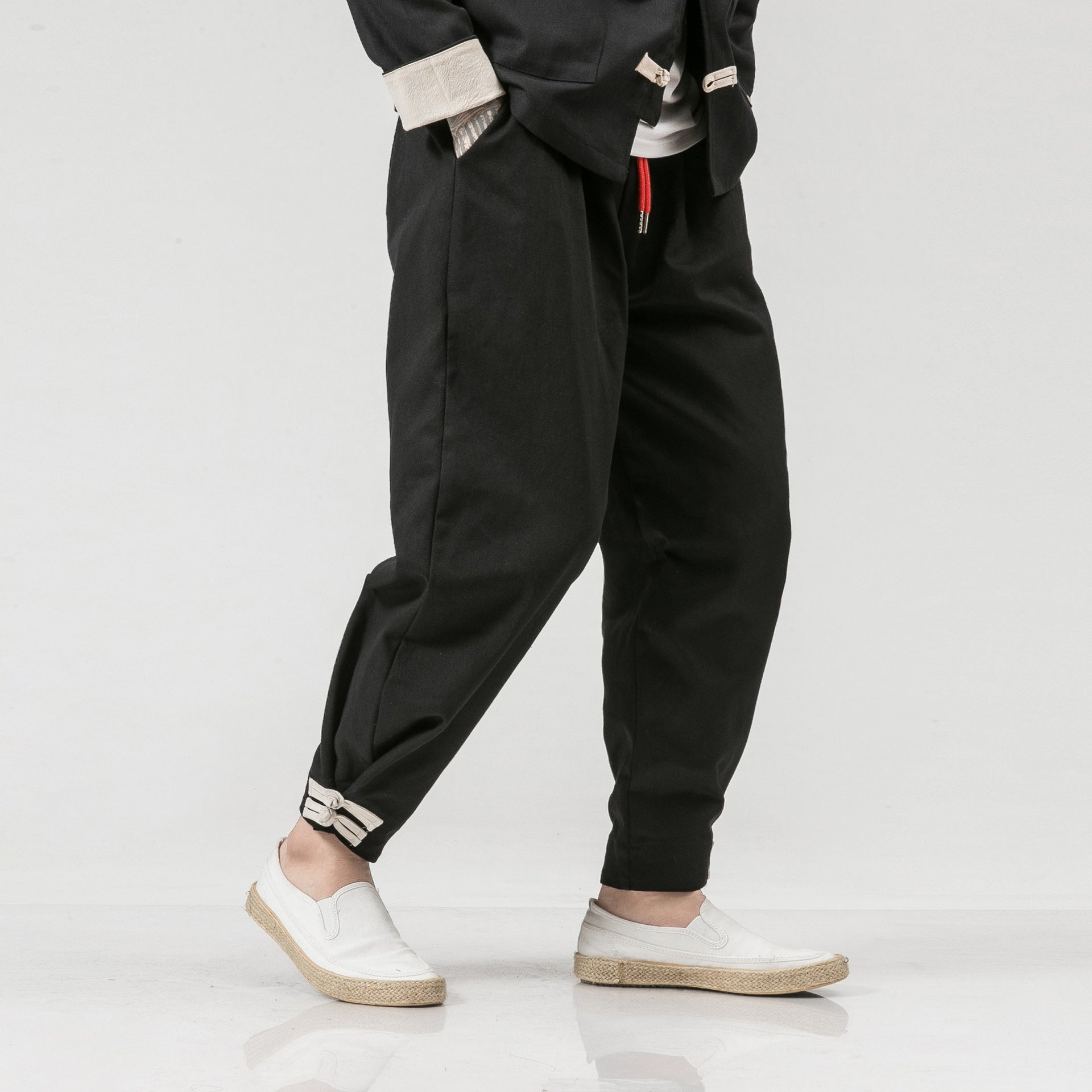 Japanese Style Workwear Solid Color Casual Pants Male