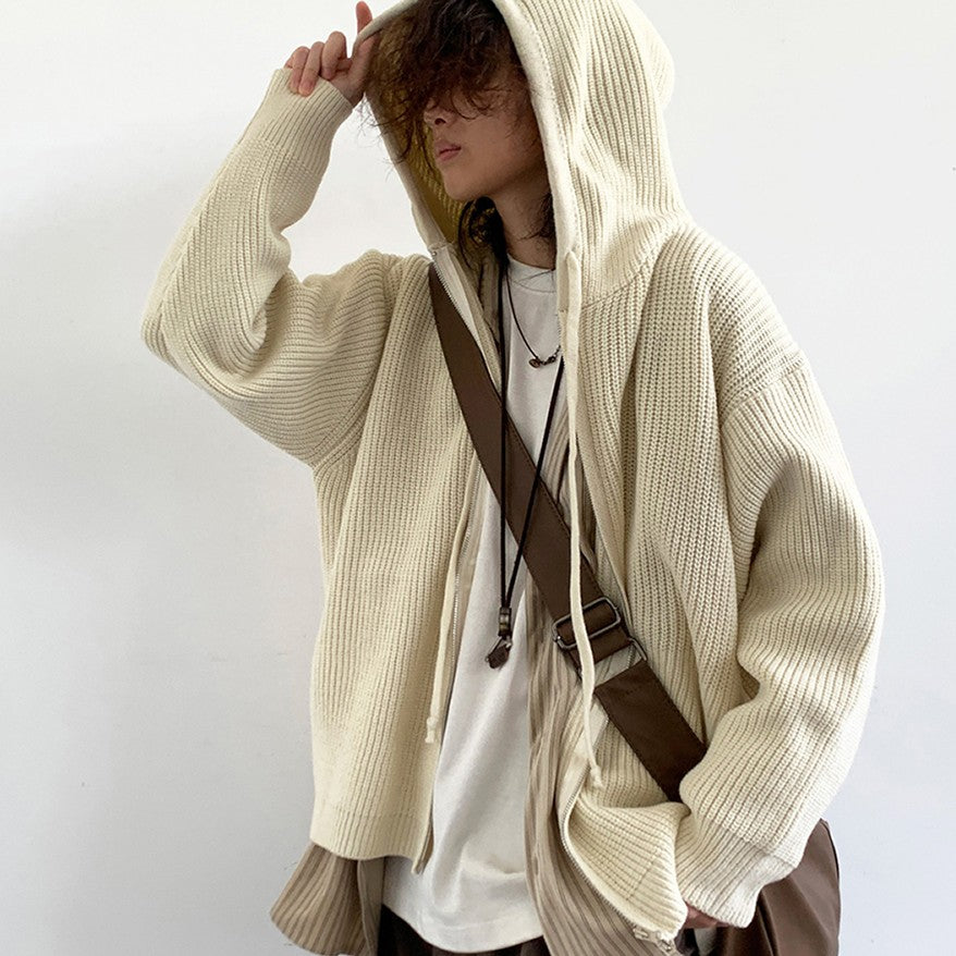 Japanese-style Retro Casual Waffle Hooded Cardigan