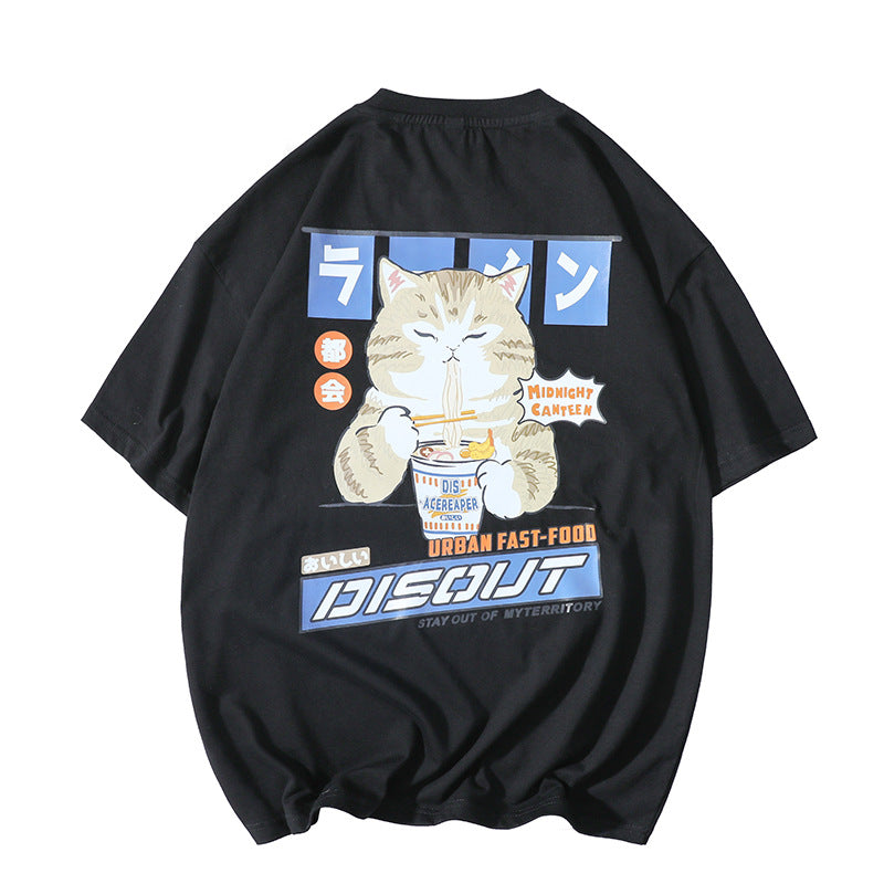 Japanese Cat Cartoon Tee - Kawaii Anime Print