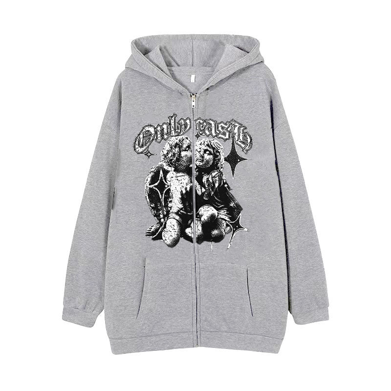 Damen-Kapuzenpullover mit Flügeln und Engelsmotiv, Reißverschluss