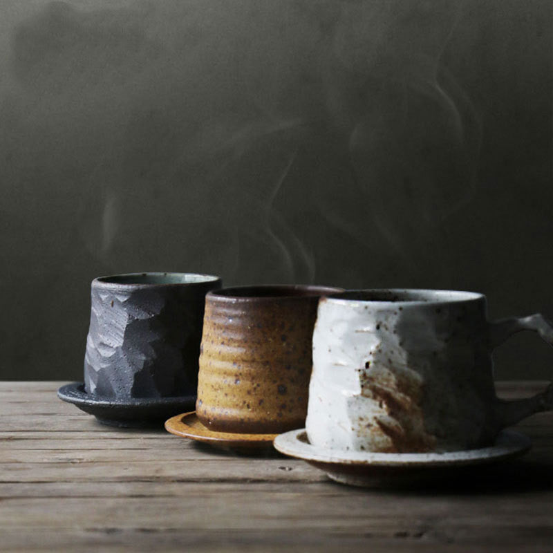 Japanese Style Stoneware Coffee Cup And Saucer Set
