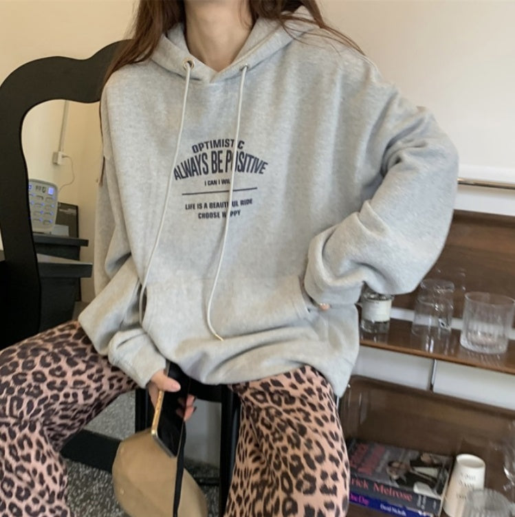 All-match Letter Print Hooded Pullover Sweater Coat