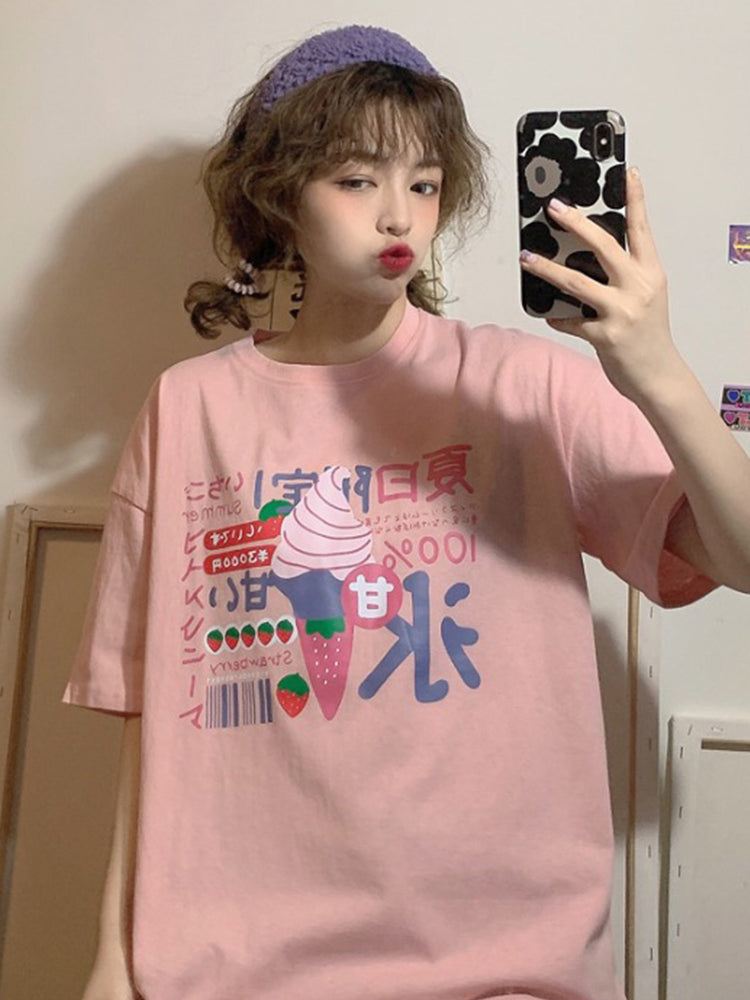 Japanese Style Short-sleeved T-shirt Women's Ins College Style Loose