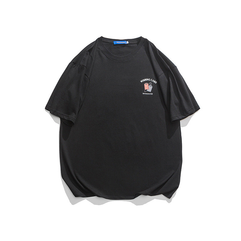 Back Printed Round Neck T-shirt Japanese Style