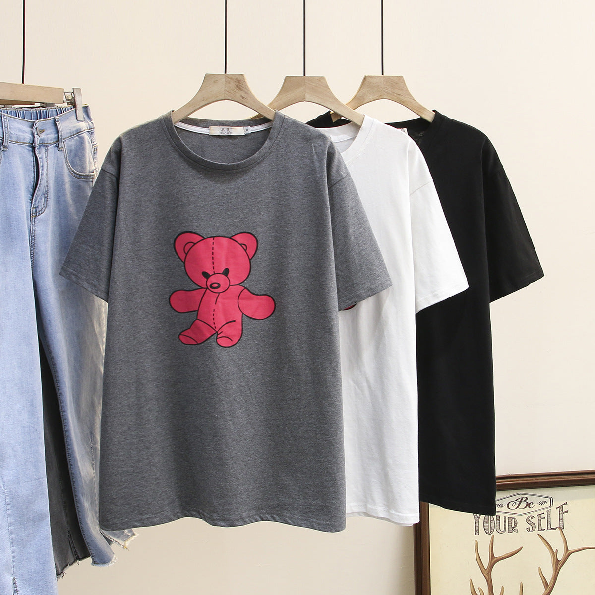 Bear Print Oversized Tee - Cute Women's Shirt