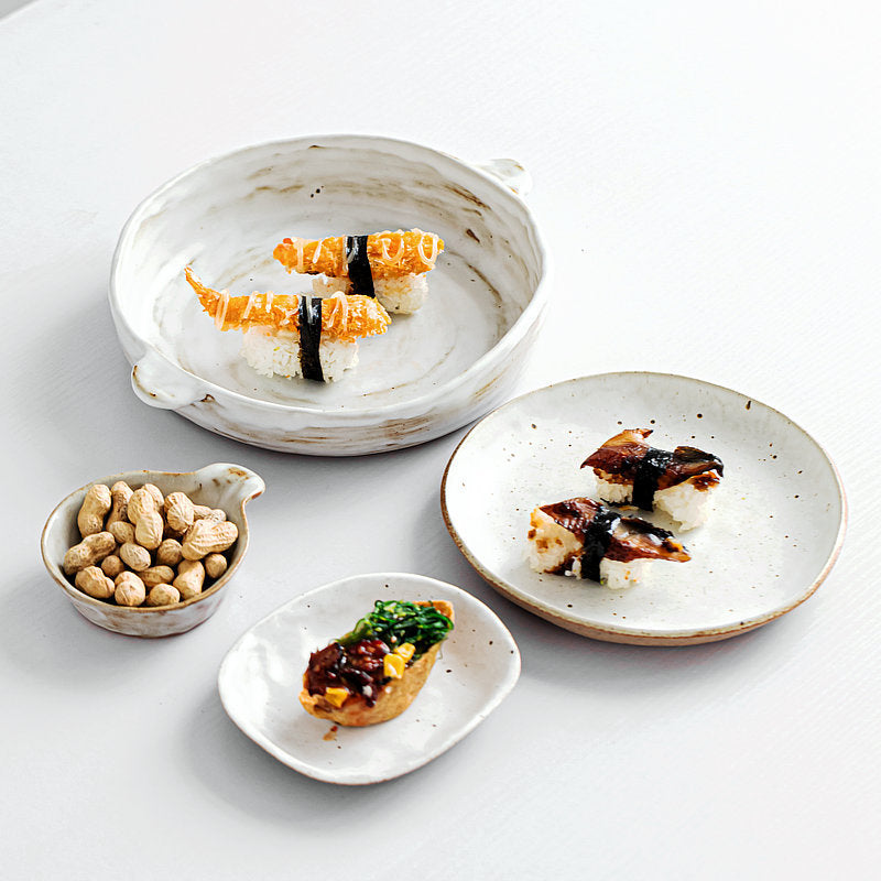 Japanese Style Rough Pottery Shaped Antique Dishes