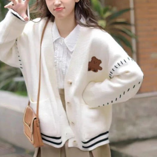 Japanese Bear College Style Soft Glutinous Sweater Women's Coat