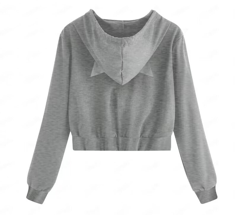 Pullover mit Hasenohren, Reißverschluss, Kapuze und Seil