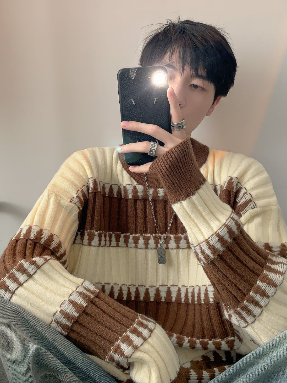 Striped Contrast Color Sweater Japanese-style Retro