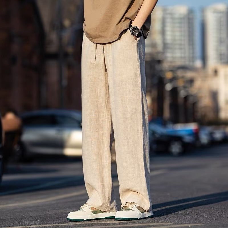 Men's Japanese-style Retro Linen Baggy Straight Trousers