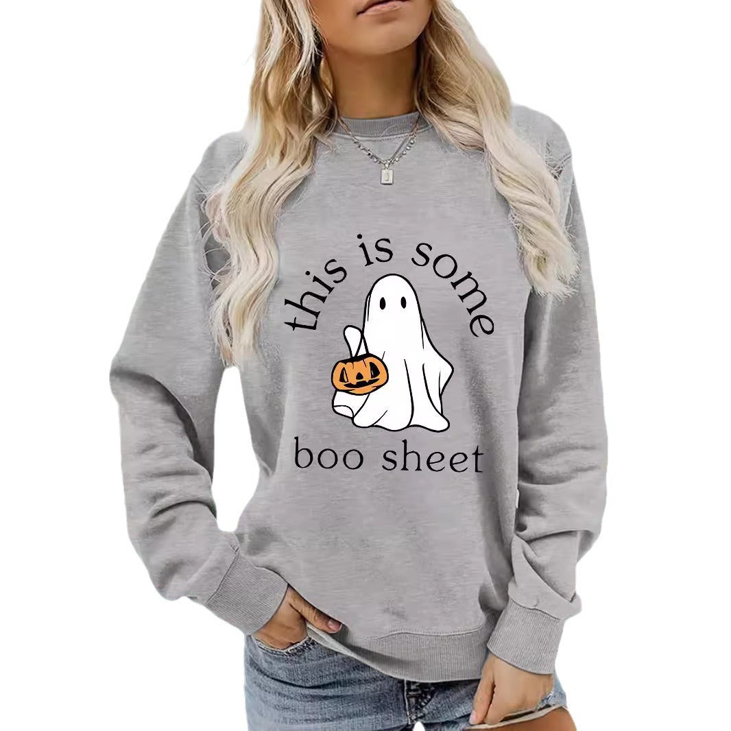 Casual Long Sleeve Round Neck Halloween Printed Pullover Sweater Sweatshirt